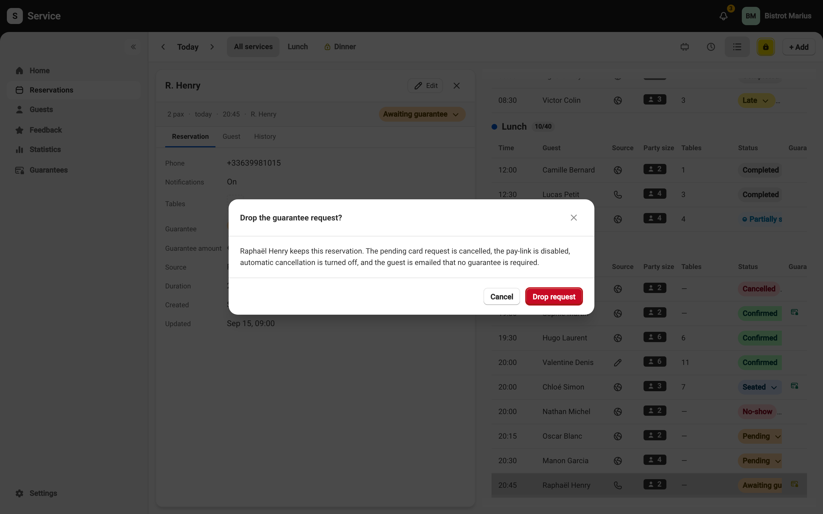 The confirmation for withdrawing a guarantee request.