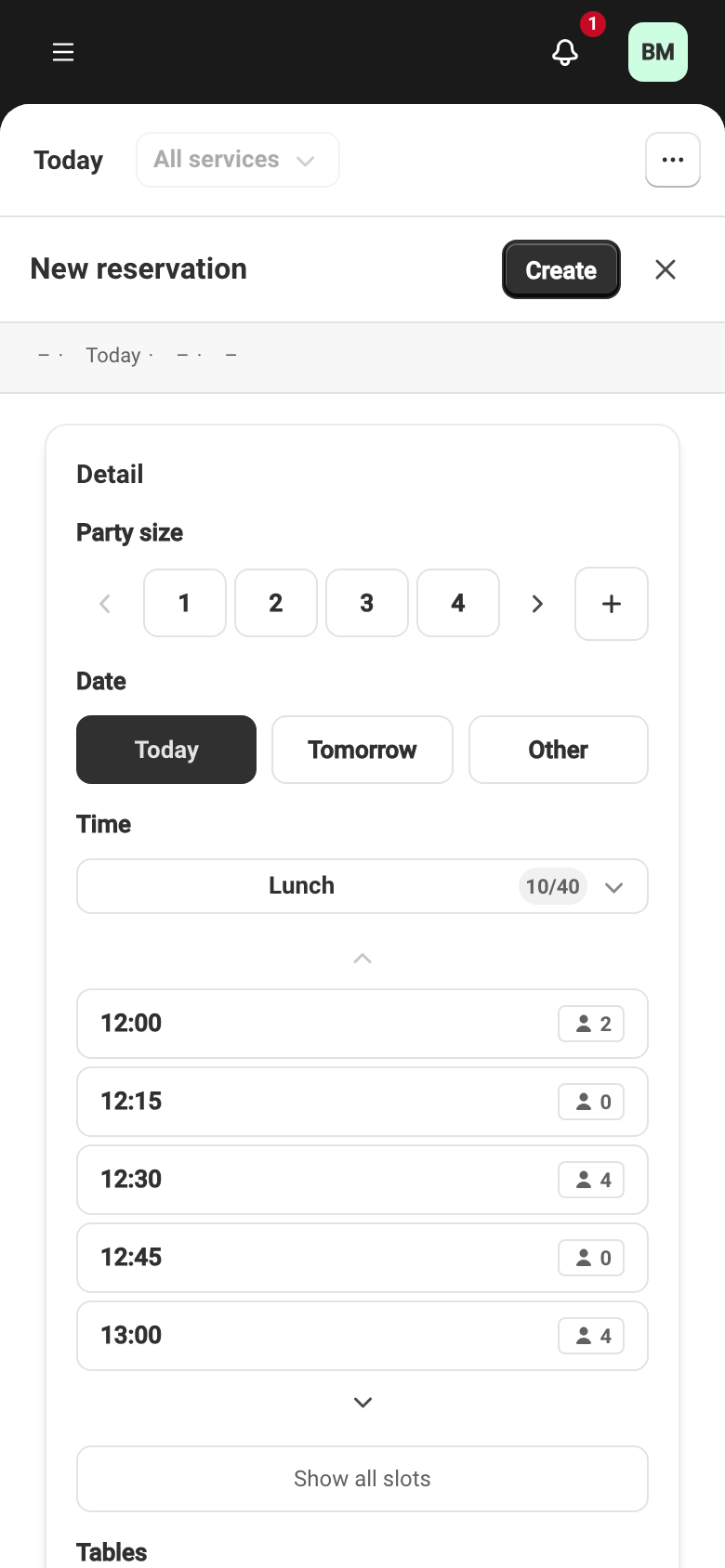 The new reservation form.