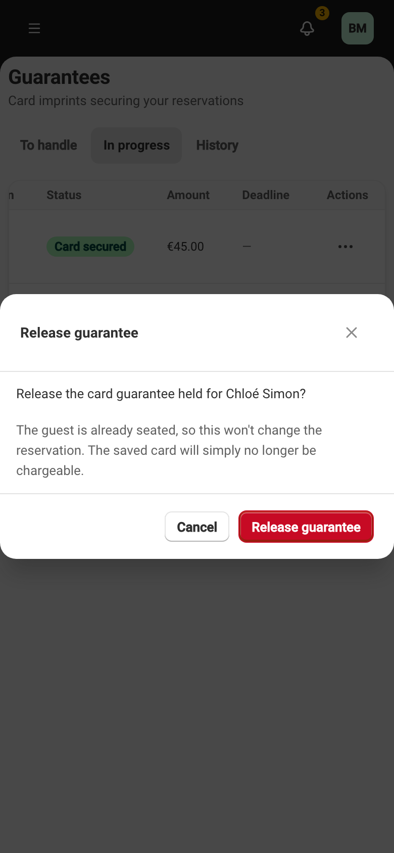 The release window for a guarantee, explaining the card will no longer be chargeable.