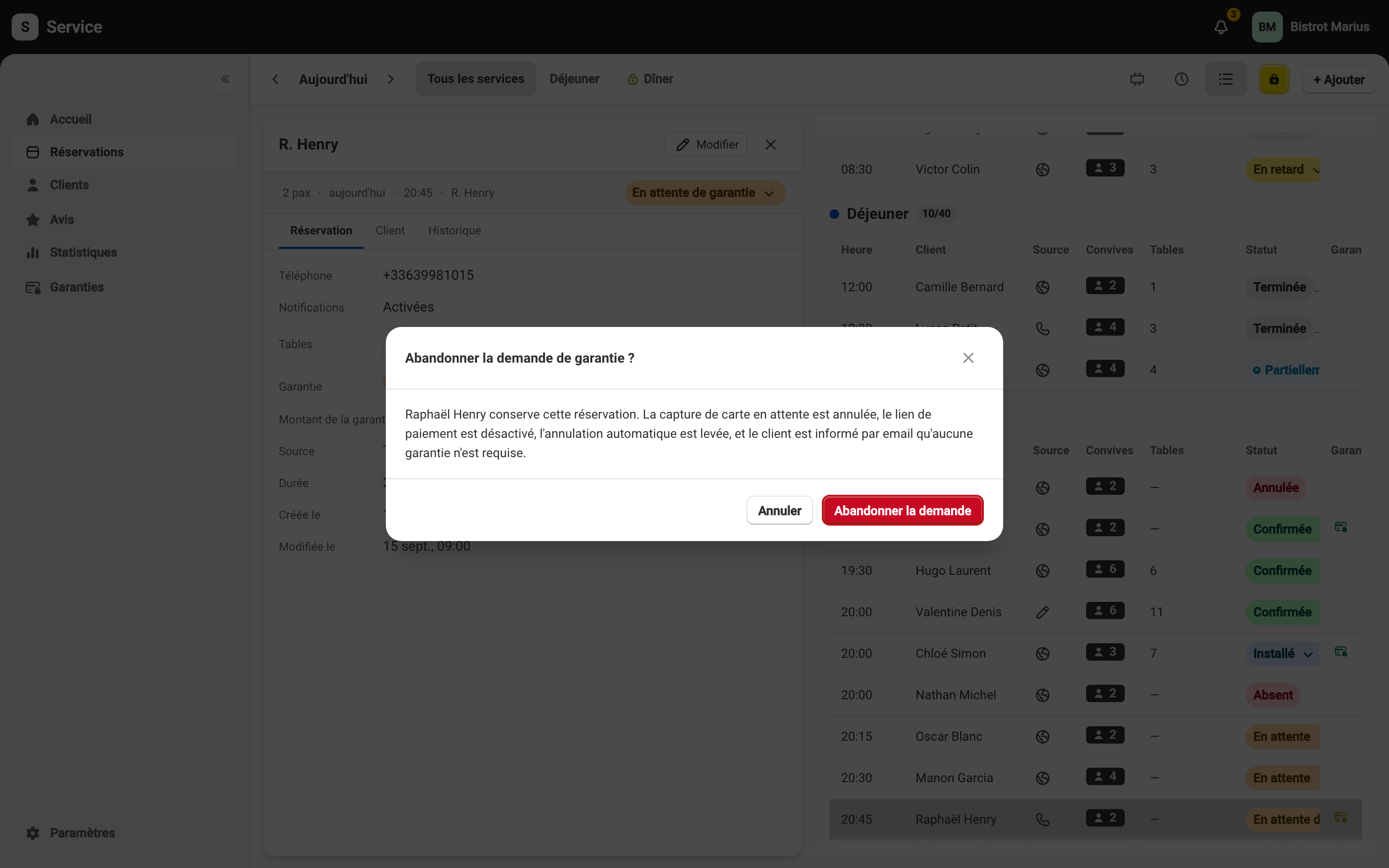 La confirmation de retrait d'une demande de garantie.