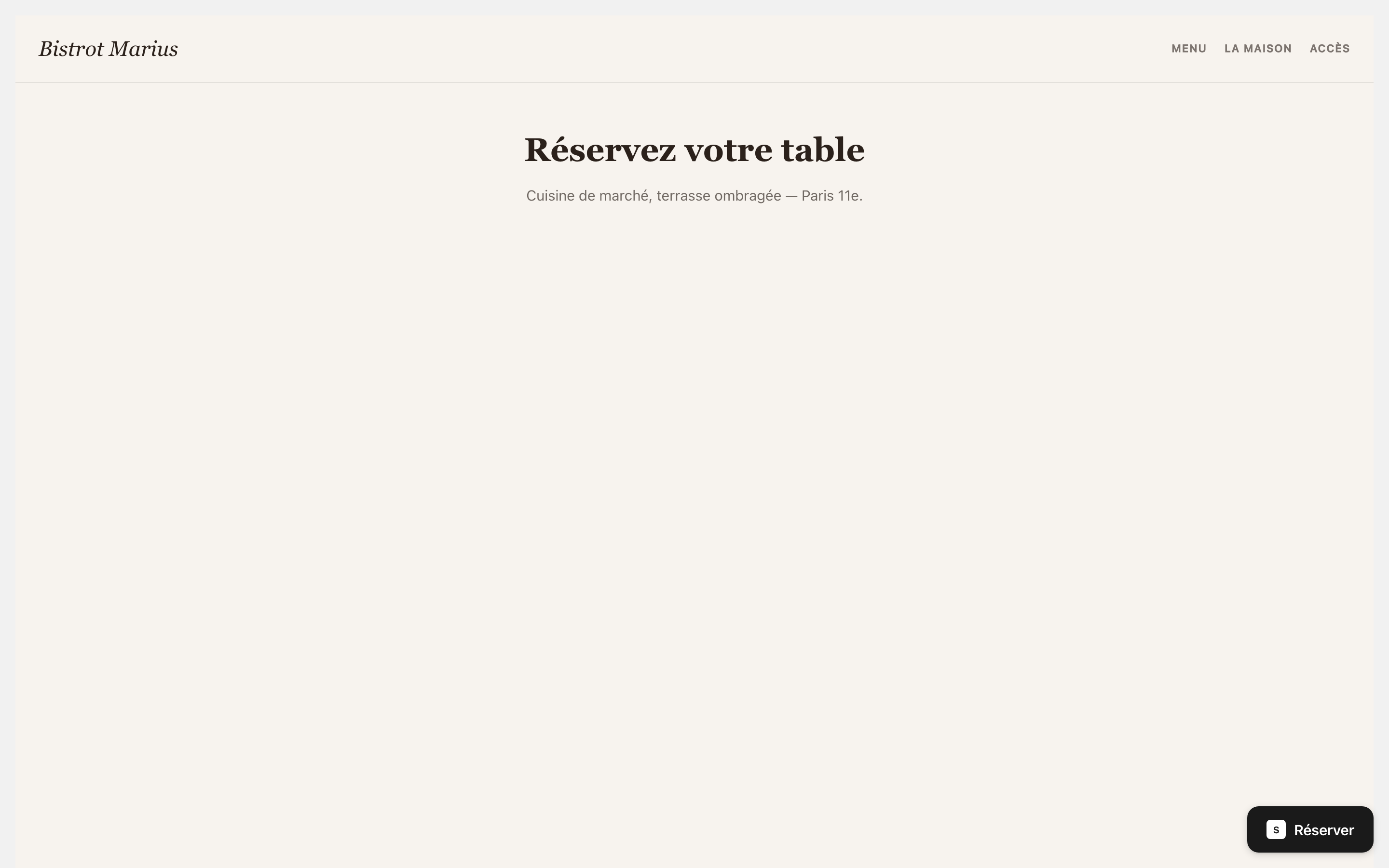 Un bouton flottant Réserver ancré en bas à droite d'une page d'établissement.