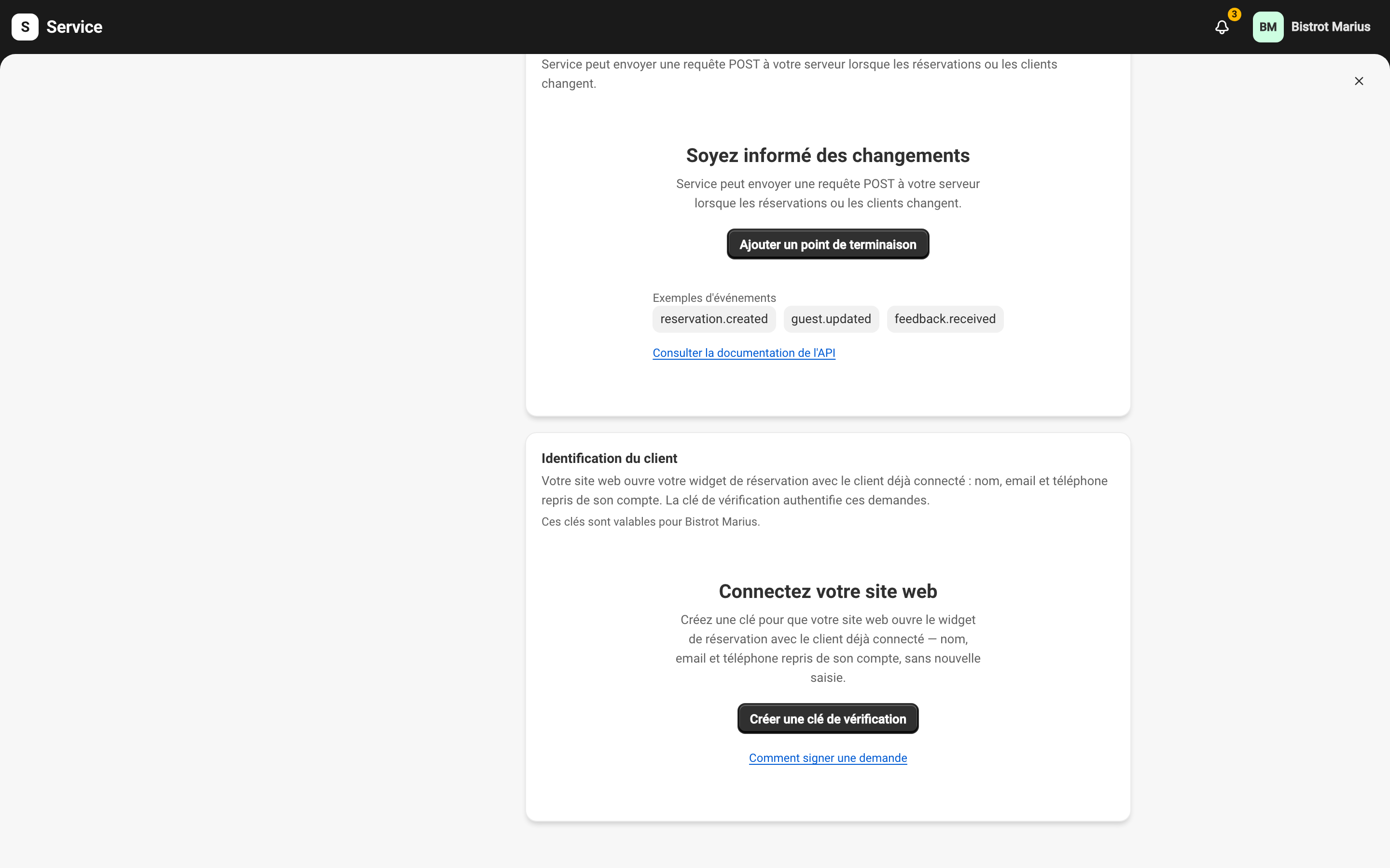 La section Identification du client de l'espace Développeurs, avec le bouton Créer une clé de vérification.