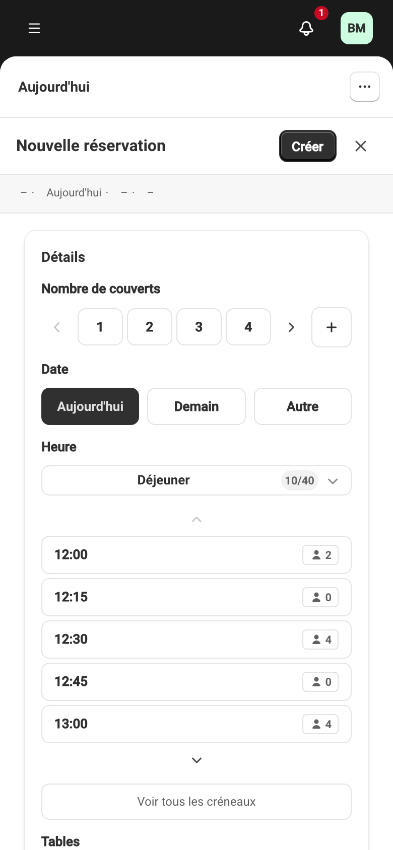 Le formulaire de nouvelle réservation.